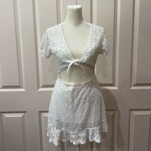 Free People White Crochet Cutout Beach Cover Up Mini Dress Size Small